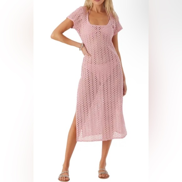 O’NEILL  Womens Pink Dress Nina Midi Crochet Lace Cover Up Beach - Picture 5 of 14